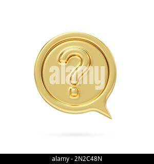 Gold metal question mark icon. 3d question mark symbol isolate on white background, Have a question, FAQ and QA, 3d rendering Stock Photo