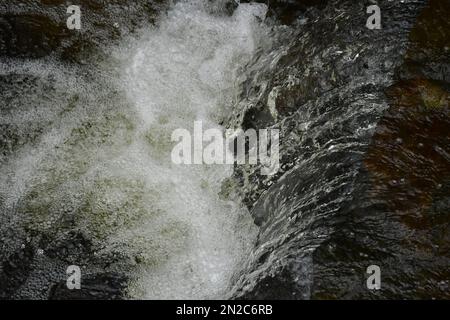 Crashing water in a small waterfall in a garden. Stock Photo