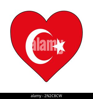 Türkiye Heart Shape Flag. Love Türkiye. Visit Türkiye. Western Asia. Asia. Vector Illustration Graphic Design. Turkey Stock Vector