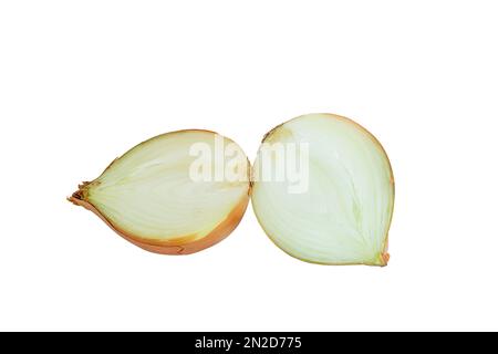 Onion sliced in half on isolated white background Stock Photo