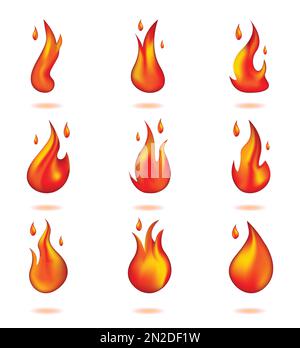 Realistic fire flame logo, mesh color icons vector illustration isolated on white background. Stock Vector
