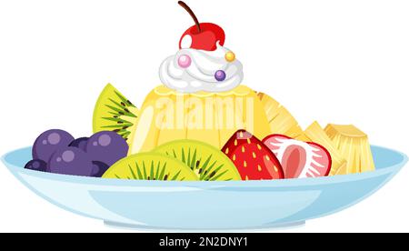 Pudding with mixed fruits in plate illustration Stock Vector