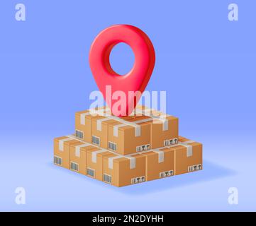3D Carton Packaging Box with Location Pin Stock Vector
