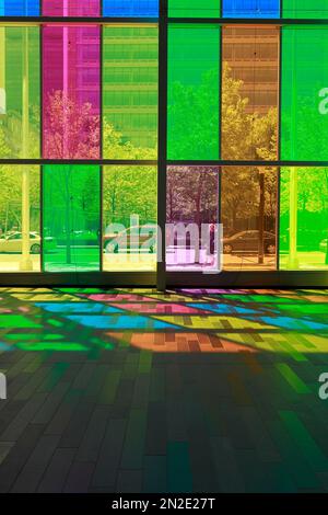 Colorful reflections in the foyer of the Palais des congres de Montreal convention centre, Montreal, Province of Quebec, Canada Stock Photo