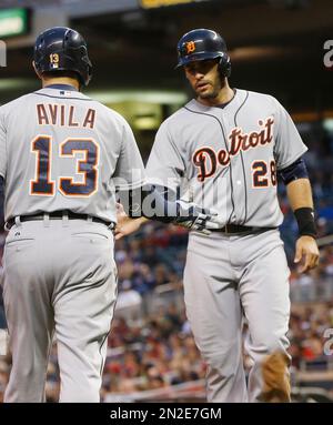 Detroit Tigers' J.D. Martinez runs to first during the eighth inning of a  baseball game against the Los Angeles Angels, Wednesday, June 7, 2017, in  Detroit. (AP Photo/Carlos Osorio Stock Photo - Alamy