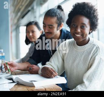 This problem is relatively simple...A group of college students sitting together and studying. Stock Photo
