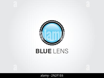 Camera blue lens vector logo design template Stock Vector