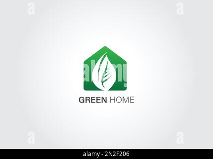 Simple fresh leaf and house for eco-green home farm plant cultivation logo design Stock Vector