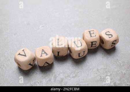 Beads with word VALUES on grey background Stock Photo