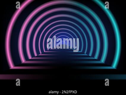 Abstract neon background with circular beam lights . Vector illustration. Stock Vector