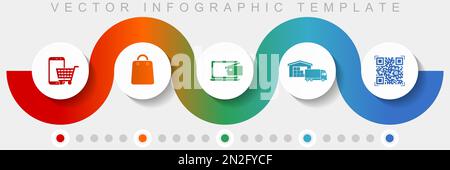Online store infographic vector template with icon set, miscellaneous icons such as smartphone, cart, bag, delivery and qr code for webdesign and mobi Stock Vector