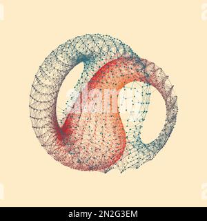 Wireframe Object with Lines and Dots. Abstract 3D Connection Structure. Geometric Shape for Design. Lattice Element, Emblem and Icon. Molecular Grid. Stock Vector