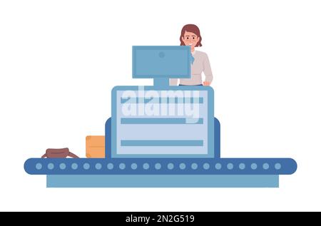 Female baggage and cargo handler in airport semi flat color vector character Stock Vector