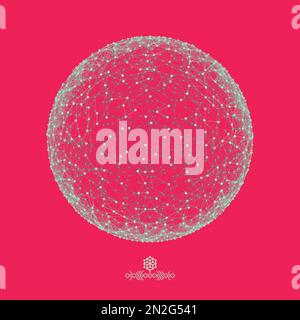 Sphere with Connected Lines and Dots. Global Digital Connections. Globe Grid. Wireframe Illustration. 3D Technology Style. Networks. Stock Vector