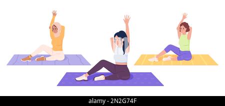 Women working out together semi flat color vector characters Stock Vector