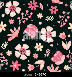 Simple seamless pattern with pink flowers. Ideal for wallpaper, gift paper, web page background, spring greeting cards Stock Vector