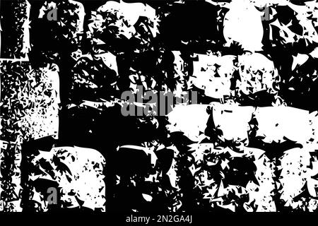 Black and white brick wall texture design for template decoration. The design element and background texture vector with dark colors. Close-up grange Stock Vector