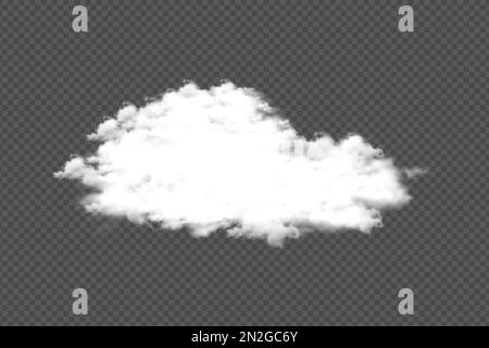 A realistic cloud floating on a transparent background. White Cloud vector on dark background for the template or other manipulation. Storm and sky co Stock Vector