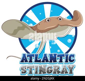 Atlantic stingray logo with carton character illustration Stock Vector