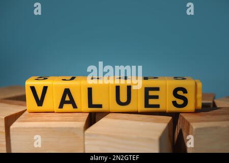 Blocks with word VALUES on wooden cubes Stock Photo