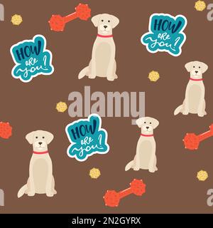 Golden retriever dogs in different poses and coat colors. Seamless pattern. Adult goldies and puppy set. Vector illustration Stock Vector