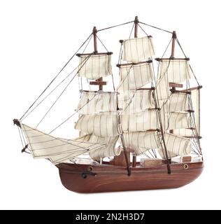 Beautiful small ship model isolated on white Stock Photo - Alamy