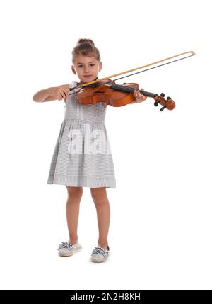 Little girl playing violin on white background Stock Photo - Alamy
