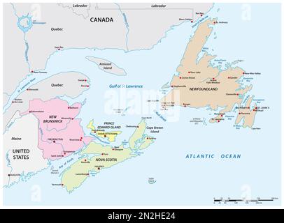 Vector map of the four Canadian maritime provinces Stock Photo