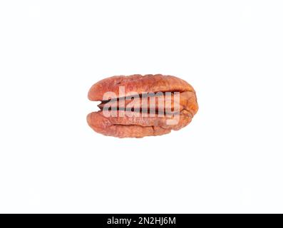 Half of dry pecan without shell isolated on white background, top view. Stock Photo
