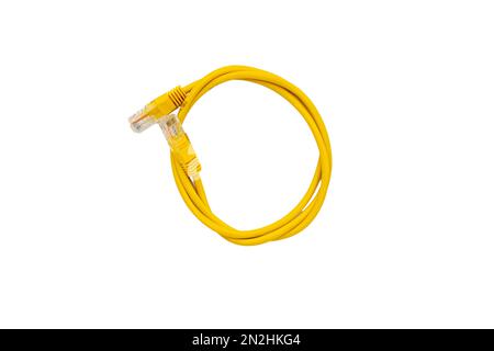 Network ethernet cable with RJ45 connectors on white background Stock Photo