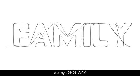 One continuous line of Family word. Thin Line Illustration vector concept. Contour Drawing Creative ideas. Stock Vector