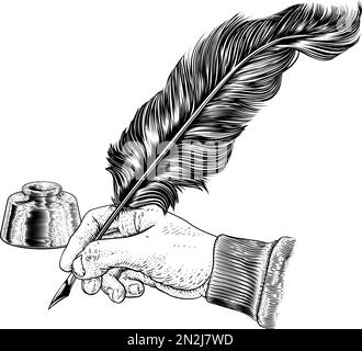 Quill Feather Ink Pen and Inkwell Vintage Woodcut Stock Vector Image & Art  - Alamy