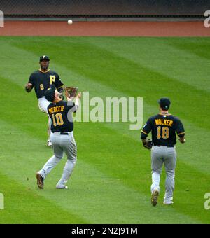 Pittsburgh Pirates' Jordy Mercer is shown between inning during a