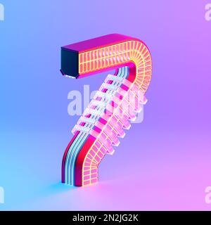 3D illustration, Number 7 seven  over c neon lights on pink background. Cartoon creative design icon Stock Photo