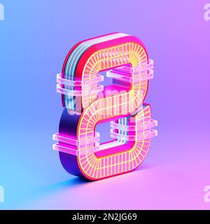 3D illustration, Number 8 eight over c neon lights on pink background. Cartoon creative design icon Stock Photo