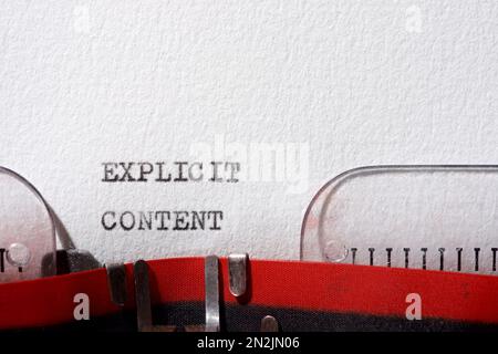 Explicit content text written with a typewriter. Stock Photo