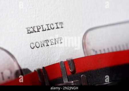 Explicit content text written with a typewriter. Stock Photo