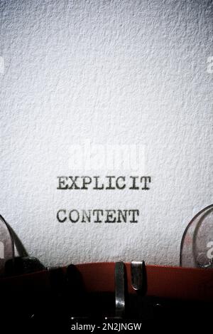 Explicit content text written with a typewriter. Stock Photo