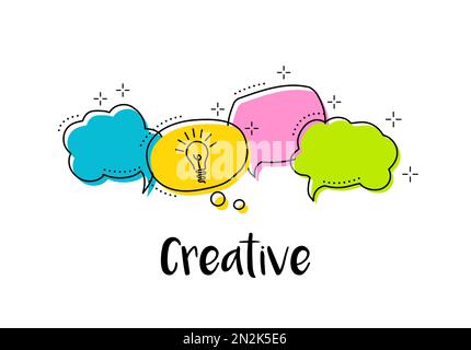 Brightspeech bubbles with icons light bulb and text Creative. Concept ideas or insight. Stock Vector