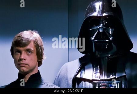 STAR WARS: EPISODE VI - RETURN OF THE JED 1983 20th Century Fox film with Mark Hamill at left and David Prowse as Darth VaderI Stock Photo