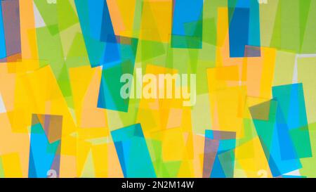Flat lay of pile of different bright colorful transparent self-adhesive sticky paper notes bookmarks reminders stickers on white background. Office Stock Photo