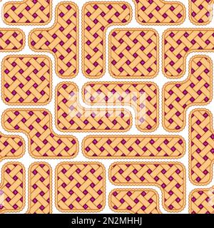 Seamless pattern with puzzles of purple berry pie. Colored vector background on white. Stock Vector