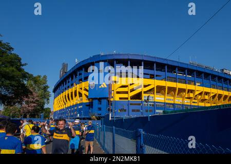 Argentina, Buenos Aires, 05 February 2023: A general view of the stadium La Bombonera before the Torneo Binance 2023 of Argentine Liga Profesional mat Stock Photo