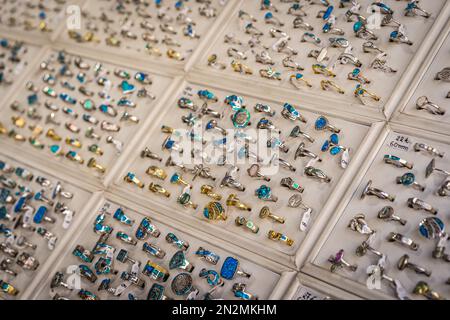 Sopot, Poland - August 2022 : Rings for sale in a jewellery shop Stock Photo