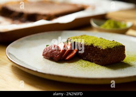 Soft Matcha Chocolate cake Stock Photo