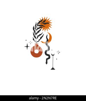 Esoteric Emblem of Snake and Crescent Moon isolated on white. Vector ...