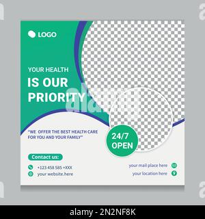 Medical Health care social media post template. flyer, web banner design. Stock Vector