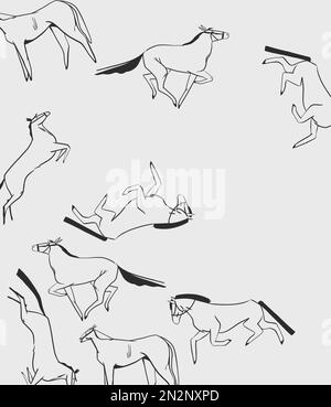 Hand drawn abstract vector graphic clipart illustration boho country horses composition.Wild Western design.Bohemian wild west contemporary art.Cowboy Stock Vector