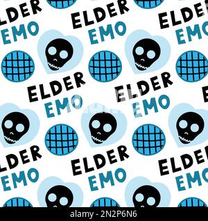 Y2k blue girl and boy seamless pattern for print. Elder emo retro concept vintage. Stock Vector