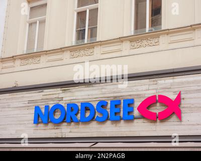 Vienna, Austria - August 8, 2022: Logotype of NORDSEE. NORDSEE is a german seafood compoany chain based in Bremerhaven. Stock Photo